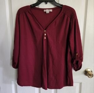 Misia burgundy top with rolled sleeves